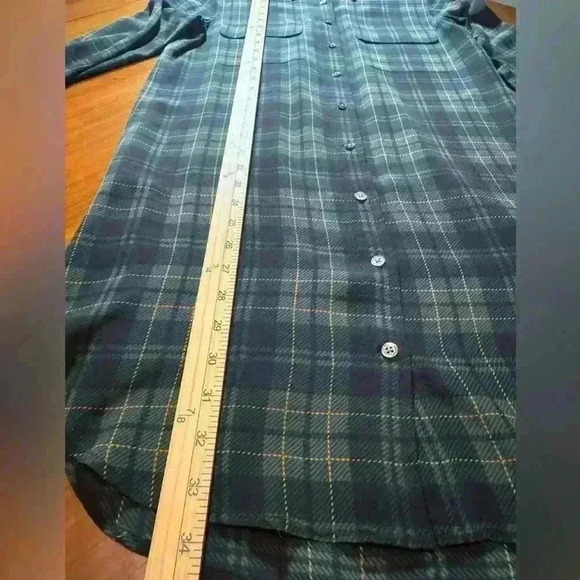 Equipment Femme 100% silk tartan plaid shirt dress green holiday winter size xs - Picture 13 of 16